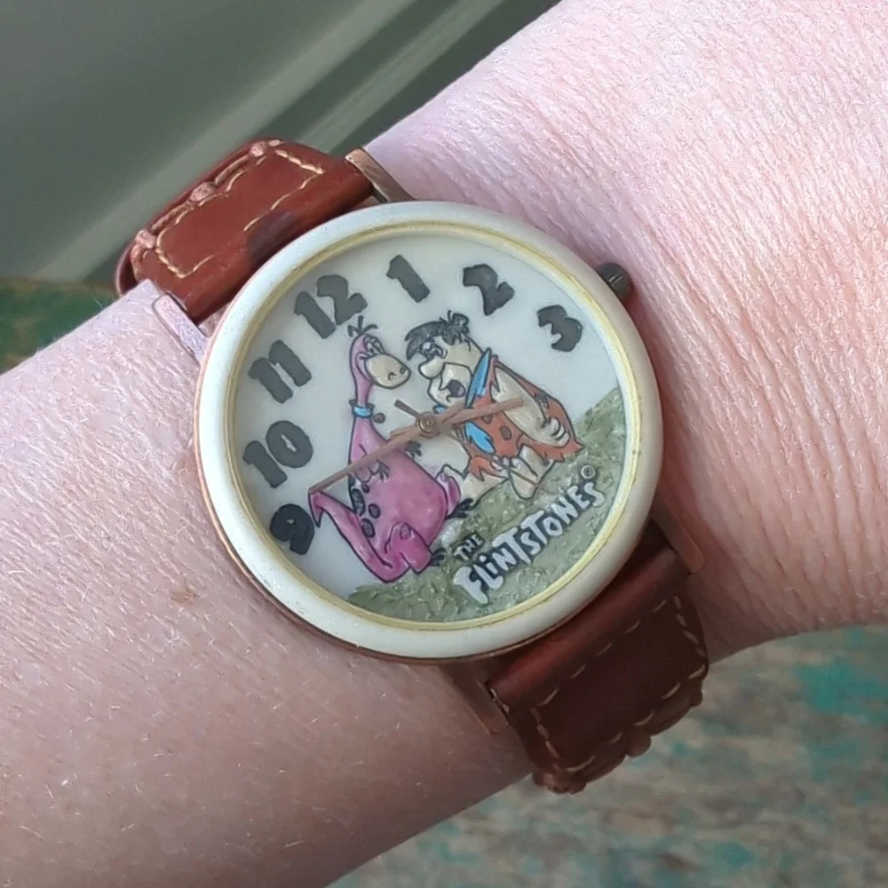 FOSSIL I VTG Limited Edition Collectible 1993 Flintstones Watch w/ Leather Band